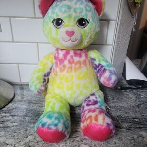 Build A Bear Leopard Print Cat 17" Plush Rainbow Colors 2016  Meows And Purrs !